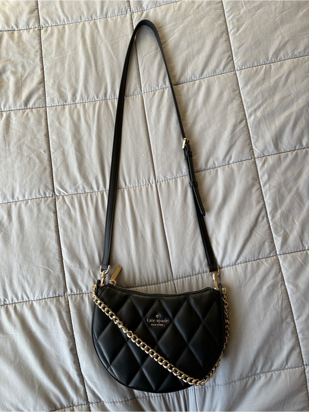 kate spade Black Quilted Leather Shoulder Bag with Gold Chain - Picture 2 of 8